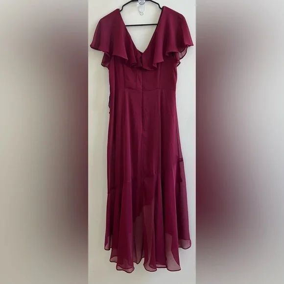 DKNY V-Neck Ruffled High-Low Hem burgundy dress size:6 - Picture 5 of 16